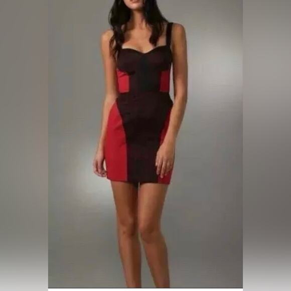 Rebecca Minkoff Red and Black Mini Dress Sz. 8 - Picture 3 of 12